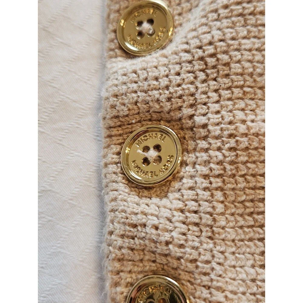 ​Michael Kors Womens XL Beige Beige Waffle Knit Tunic Sweater Gold Side Buttons